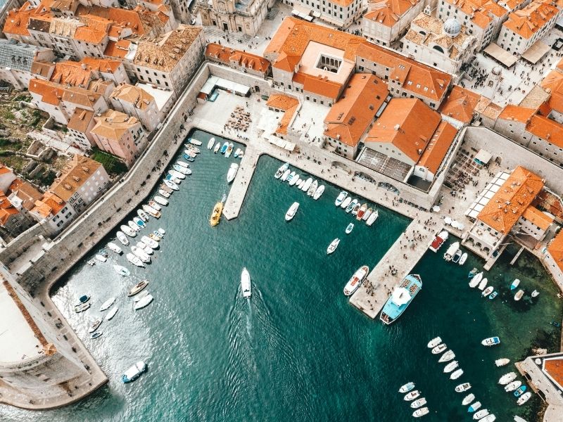 Aerial view of Dubrovnik harbour