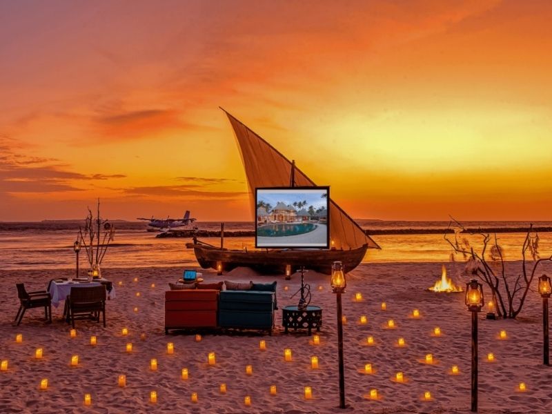 Enjoy a private movie screening on the beach during your luxury holiday to the Maldives