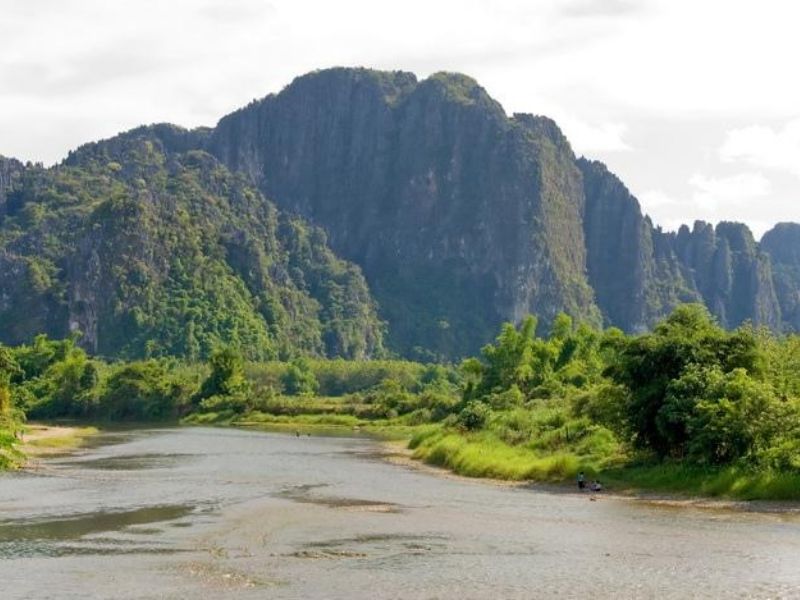 Laos river and mountains