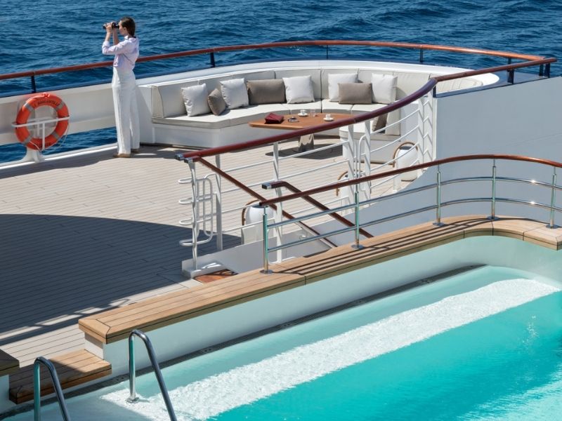 Pool deck, M/V Le Bougainville cruise ship